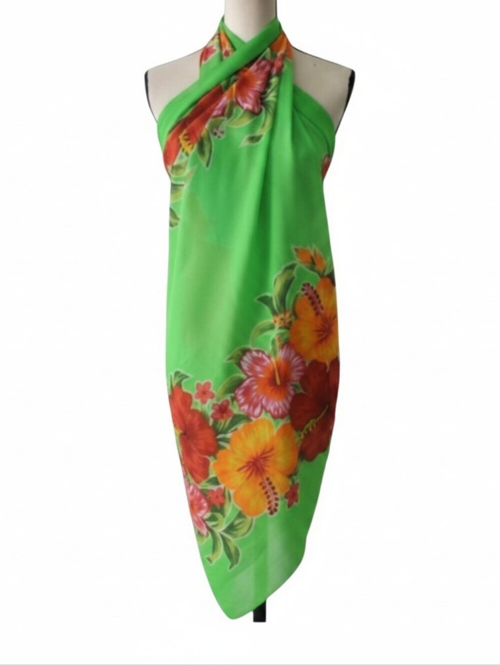 Rima Hand-Painted Tropical Pareo Sarong – Green Terivoile